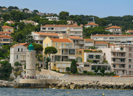 Llighthouse of the fishing village of Cassis near Marseille, Provence, South France, Europe, Mediterranean seaの写真素材