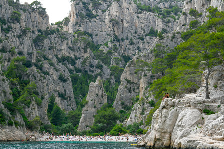 Marseille, France - June 9, 2024 : Calanque of En-Vau on the Coast of Provence, between Cassis and Marseille in the Calanques National Parkの写真素材