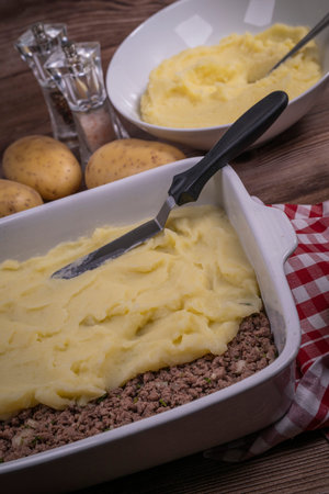 Hachis parmentier, french dish with mashed potato and minced beefの写真素材