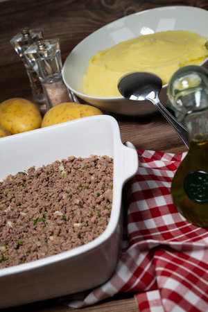 Hachis parmentier, french dish with mashed potato and minced beefの写真素材
