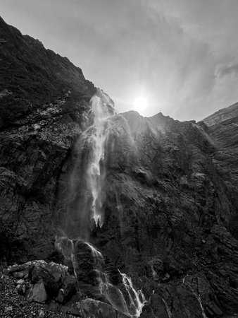 Spectacular view of Cirque de Gavarnie with cascading waterfall in Pyrenees