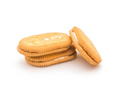 3pcs sandwich biscuits with pink cream fillingの写真素材