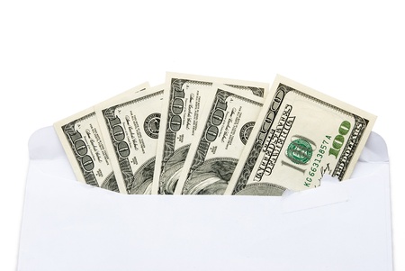 US currency in envelope with clipping pathの写真素材