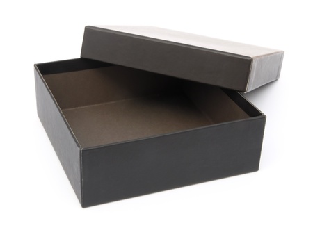 black gift box opened on white background