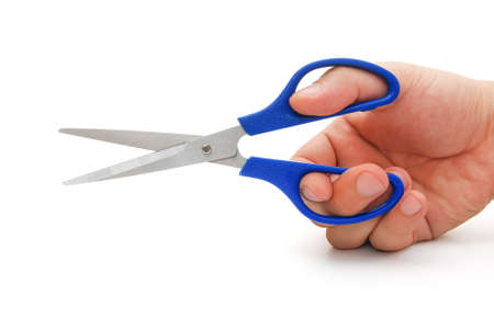 using a blue scissors on white with clipping path