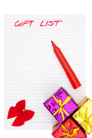handwrtten gift list and presents の写真素材