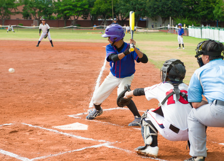 batter about to hit the ball in a baseball gameのeditorial素材