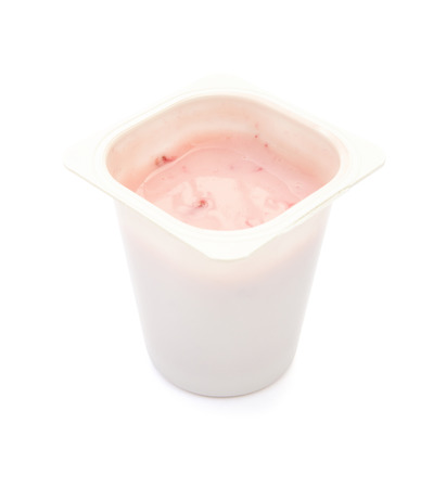 strawberry flavor yogurt on white の写真素材