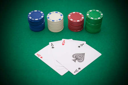 poker and chips on casino tableのeditorial素材