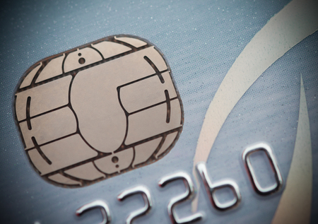 close up on the microchip of a credit card