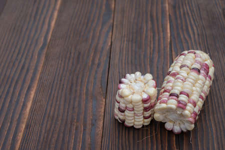corn on wood with copy spaceの写真素材