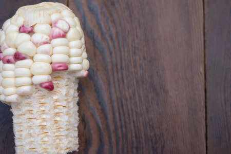 top view of corn on   wooden backgroundの写真素材
