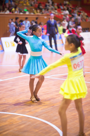 Zhongshan, China-Oct 5, 2015:Young dancers joining the 18th Guangdong Dancespots Chamionship competition on October 5, 2015 in Zhongshan, Guangdong, China.のeditorial素材