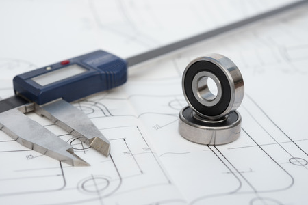 bearing and caliper on a mechanical engineering drawingの写真素材