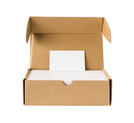 box of business cards with a blank