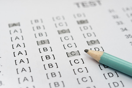 test score sheet partly filled by pencilの写真素材