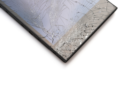 broken screen of a smart phone on a white background