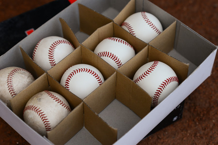baseballs in a boxの写真素材