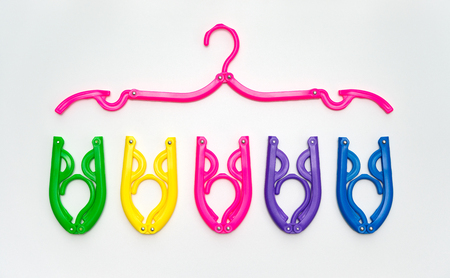 foldable hangers with one unfold and the other foldedの写真素材