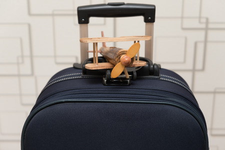 airplane model on top of a luggageの写真素材