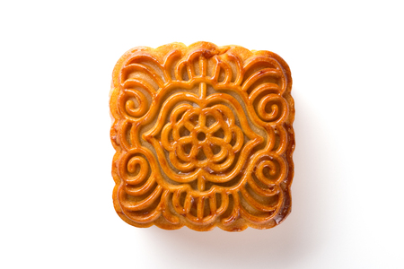 top view chinese mooncake on white to celebrate the Mid Autumn Dayの写真素材