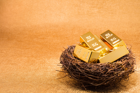 gold bars on nest concept of looking after your investmentの写真素材
