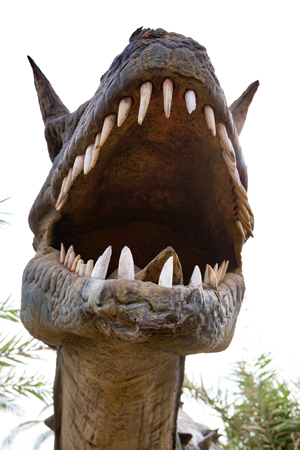dinosaur mouth with big teeth close upの写真素材