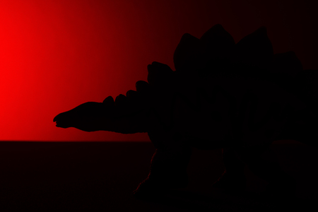 Stegosaurus shadow with red light in darkの写真素材