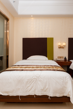 bed in a hotel roomのeditorial素材