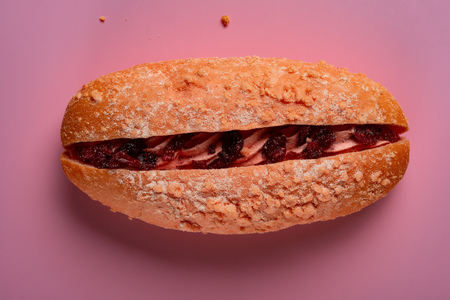 top view strawberry flavor bread on pink