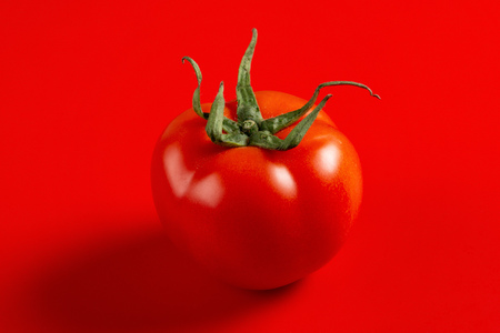 fresh tomatoes on a red backgroundの写真素材