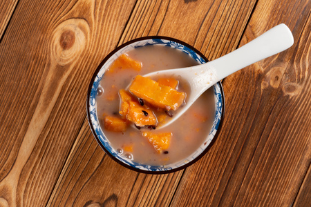 top view Chinese syrup of sweet potato and purple rice with lily bulbsの写真素材