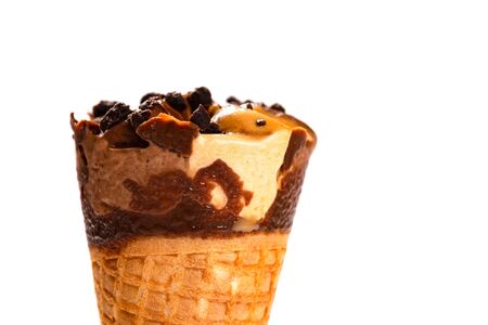 fresh coffee flavor ice cream cone with chocolate on white background