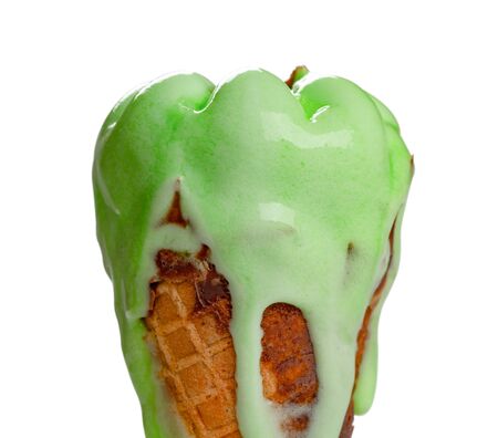 Ice cream melting on a white backgroundの写真素材