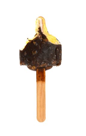 chocolate outer ice cream stick with the last bit on white backgroundの写真素材