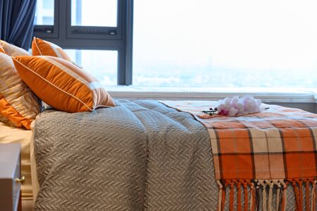 comfortable bed room in a morning