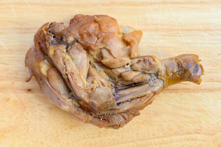top view fresh chicken leg on wood backgorund