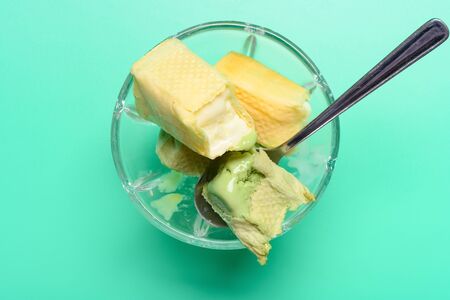 top view ice cream blocks with wafer outside