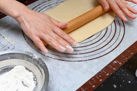 lady making baking food stuff at homeの写真素材