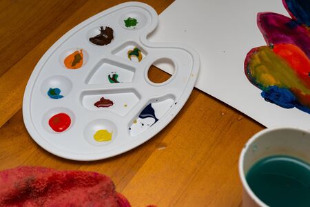 palette with different colors pigmentsの写真素材