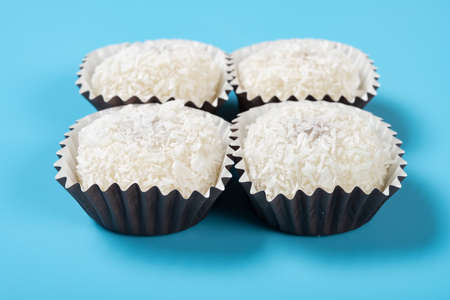 Mochi on a blue backgroundの写真素材