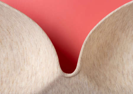 inside curves of a beige bra for women on a pink backgroundの写真素材