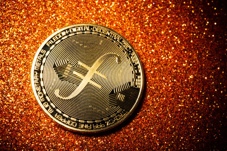 filecoin on a dark background close upの写真素材