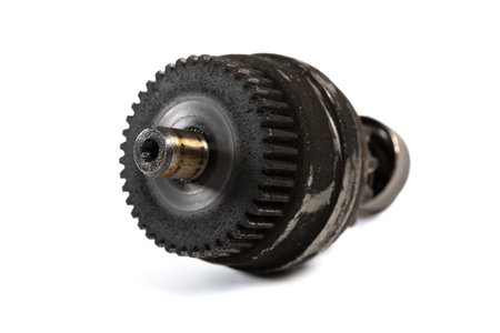 side view machine part with gears on a white backgroundの写真素材