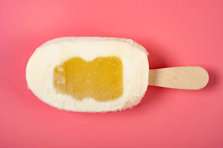 top view fresh milk flavor ice pop on a pink background