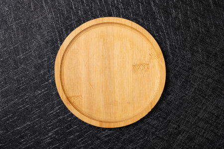 top view empty wooden dishの写真素材
