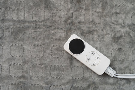 top view electric blanket with controller at horizontal compositionの写真素材