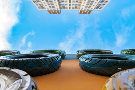 low angle view part of playing facility for children in a residential areaの写真素材