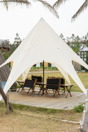 camping tent in the outdoor vertical compositionの写真素材