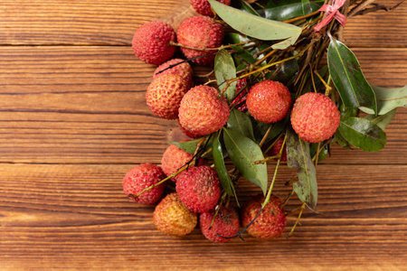 top view bunch of fresh lichees at horizontal compositionの写真素材